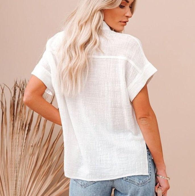 Women's Casual Short-Sleeve Button-Up Blouse