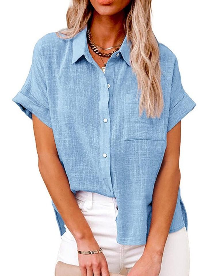 Women's Casual Short-Sleeve Button-Up Blouse