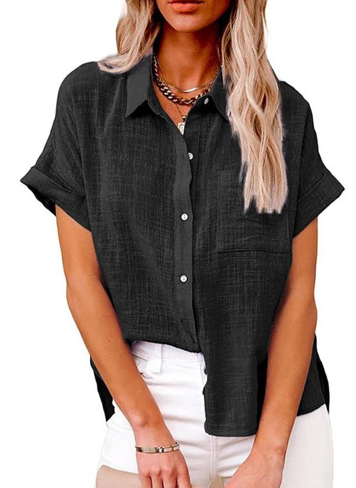 Women's Casual Short-Sleeve Button-Up Blouse