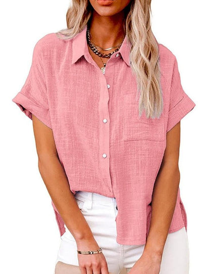 Women's Casual Short-Sleeve Button-Up Blouse