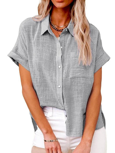 Women's Casual Short-Sleeve Button-Up Blouse