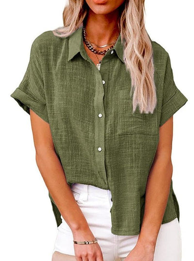 Women's Casual Short-Sleeve Button-Up Blouse