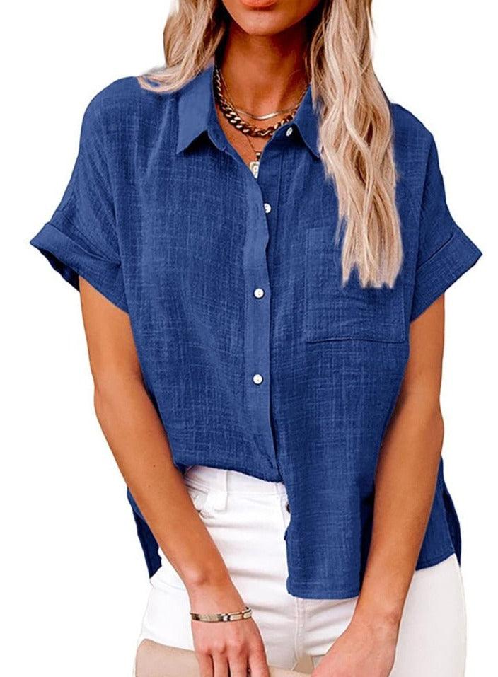 Women's Casual Short-Sleeve Button-Up Blouse
