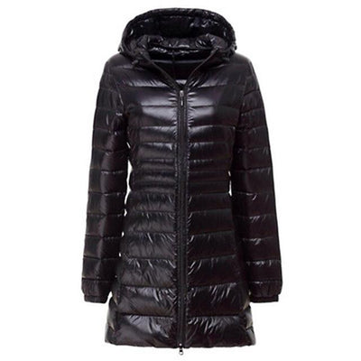 Lightweight long down jacket for women